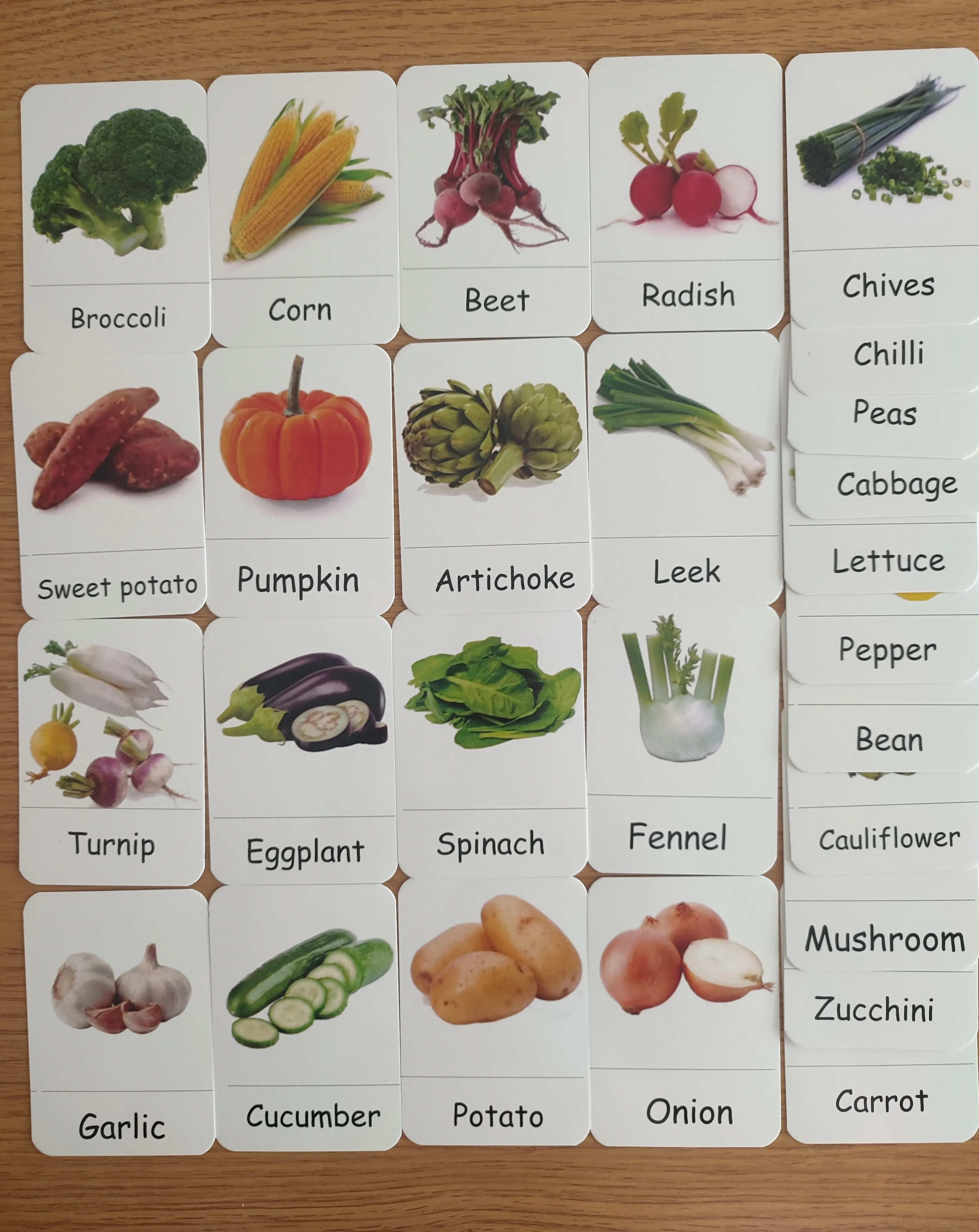 Vegetables cards english